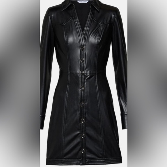 Veronica Beard Garret Long Sleeve Faux Leather Coat Dress in Black - Picture 3 of 7
